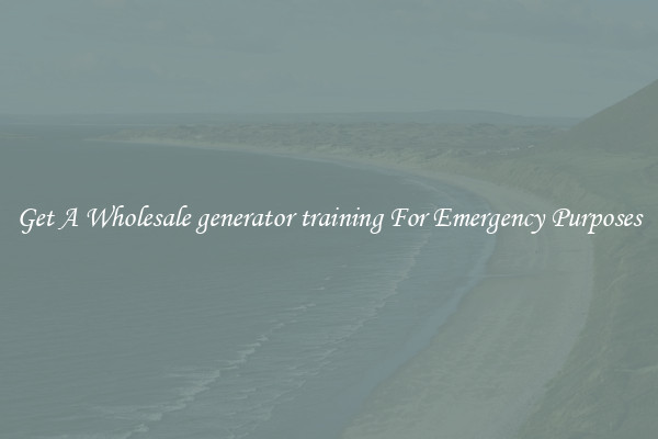 Get A Wholesale generator training For Emergency Purposes